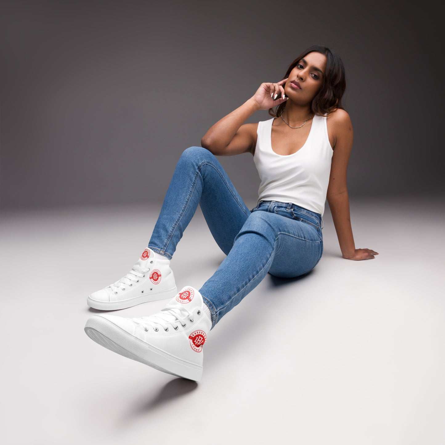 White/Red high top canvas shoes